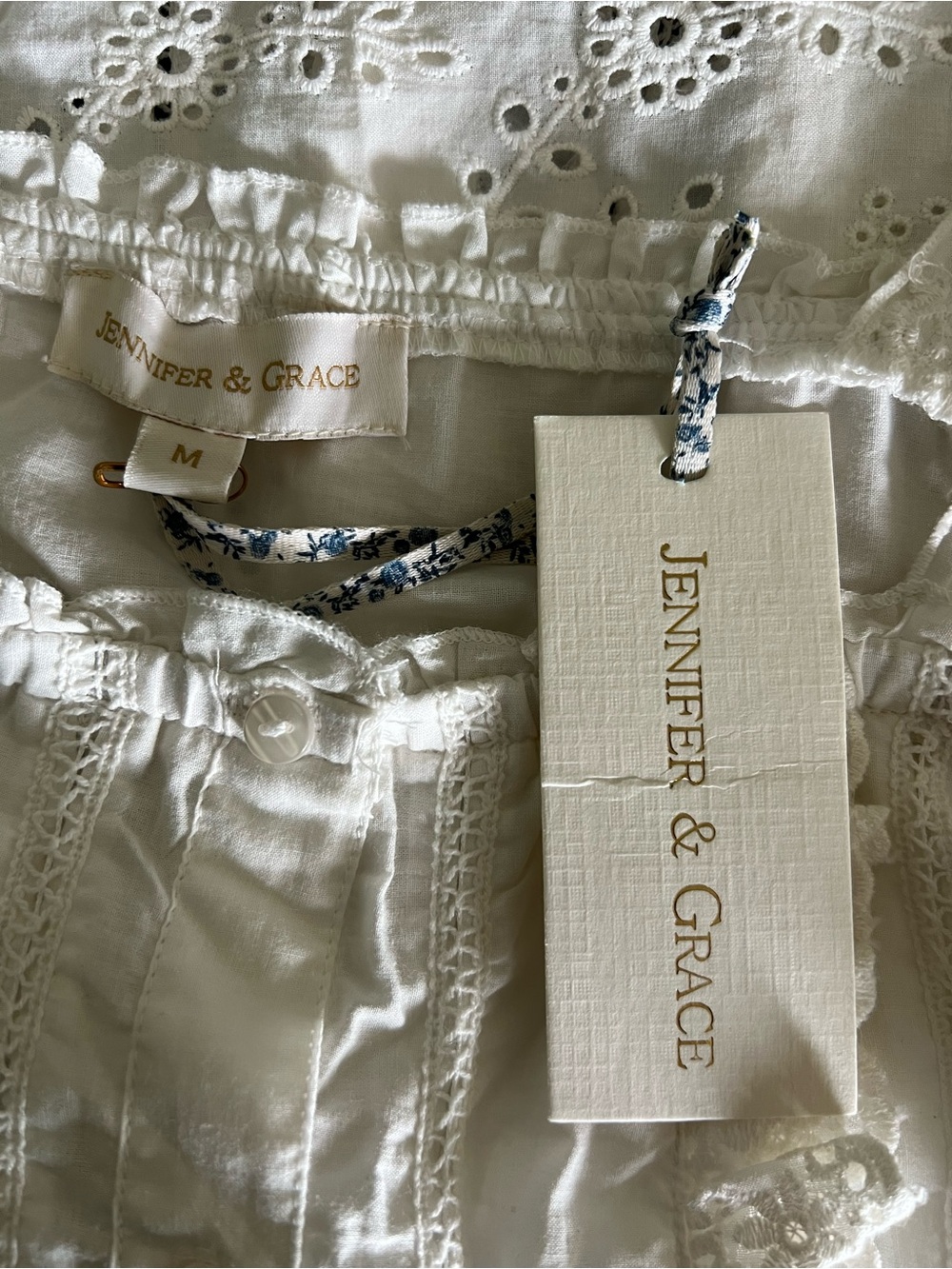 Jennifer & Grace White Eyelet Medium Lace Button-Front Women's 100% Cotton Top - Picture 12 of 15